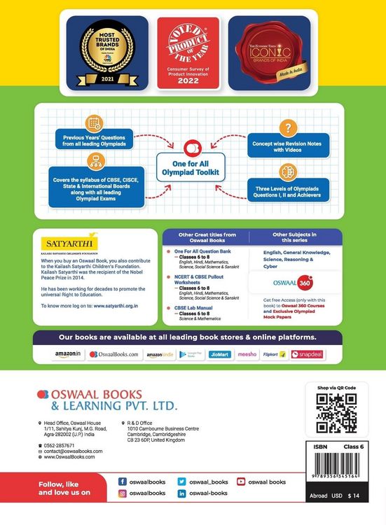 Produktbild: Oswaal One For All Olympiad Previous Years' Solved Papers, Class-6 Mathematics Book (For 2023 Exam)