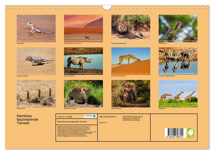 Produktbild: Namibias faszinierende Tierwelt (Wandkalender 2026 DIN A3 quer), CALVENDO Monatskalender