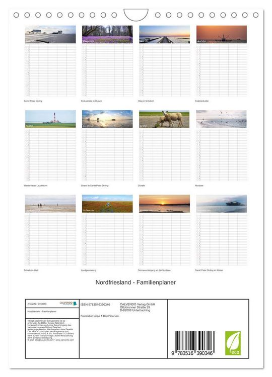 Produktbild: Nordfriesland - Familienplaner (Wandkalender 2026 DIN A4 hoch), CALVENDO Monatskalender