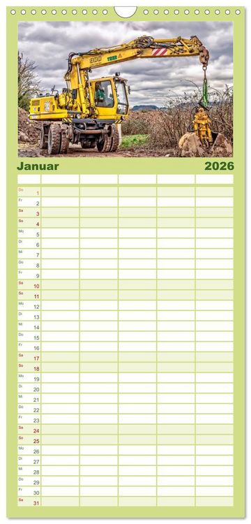 Produktbild: Familienplaner 2026 - Bagger - kraftvolle Arbeitsmaschinen mit 5 Spalten (Wandkalender, 21 x 45 cm) CALVENDO