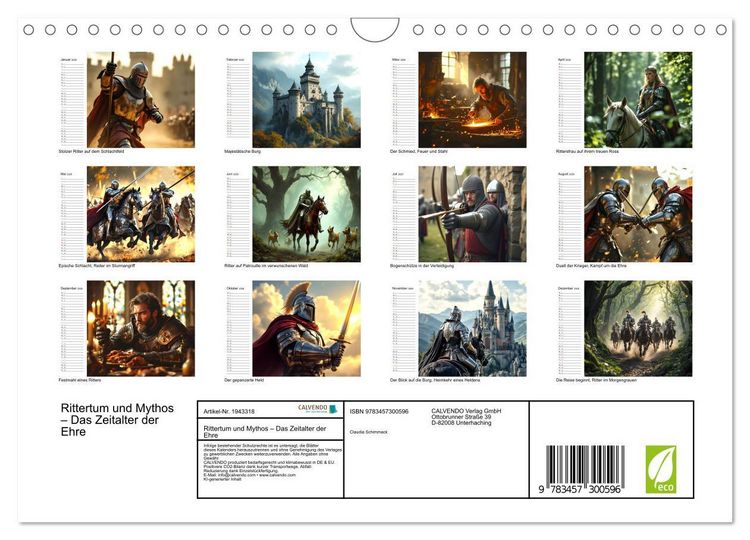 Produktbild: Rittertum und Mythos &ndash; Das Zeitalter der Ehre (Wandkalender 2026 DIN A4 quer), CALVENDO Monatskalender