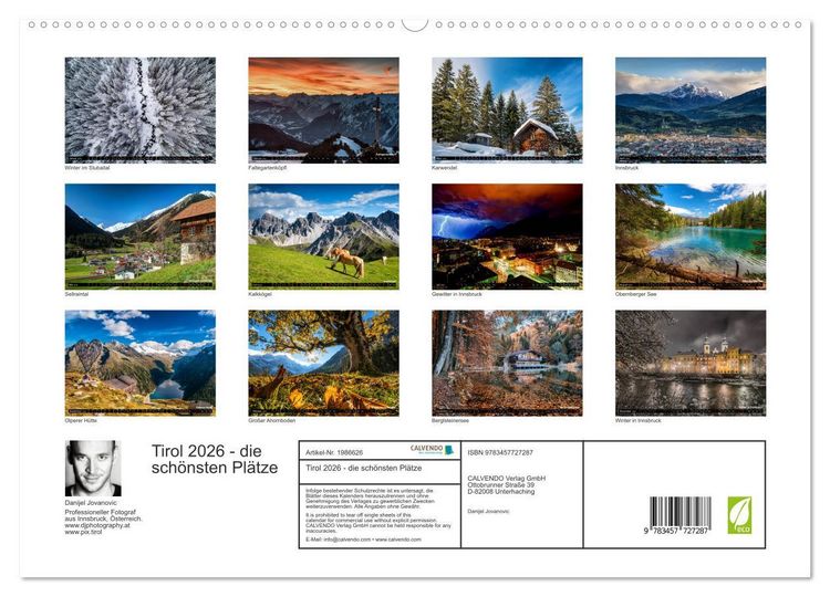 Produktbild: Tirol 2026 - die sch&ouml;nsten Pl&auml;tze (hochwertiger Premium Wandkalender 2026 DIN A2 quer), Kunstdruck in Hochglanz