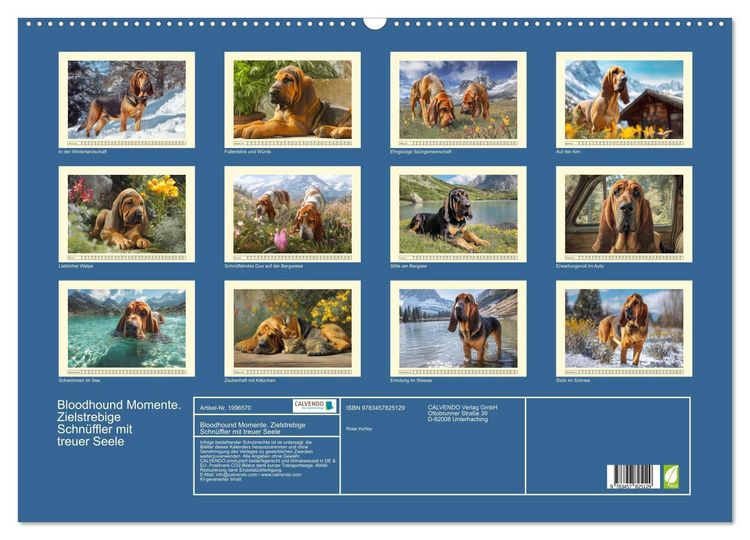 Produktbild: Bloodhound Momente. Zielstrebige Schn&uuml;ffler mit treuer Seele (Wandkalender 2026 DIN A2 quer), CALVENDO Monatskalender