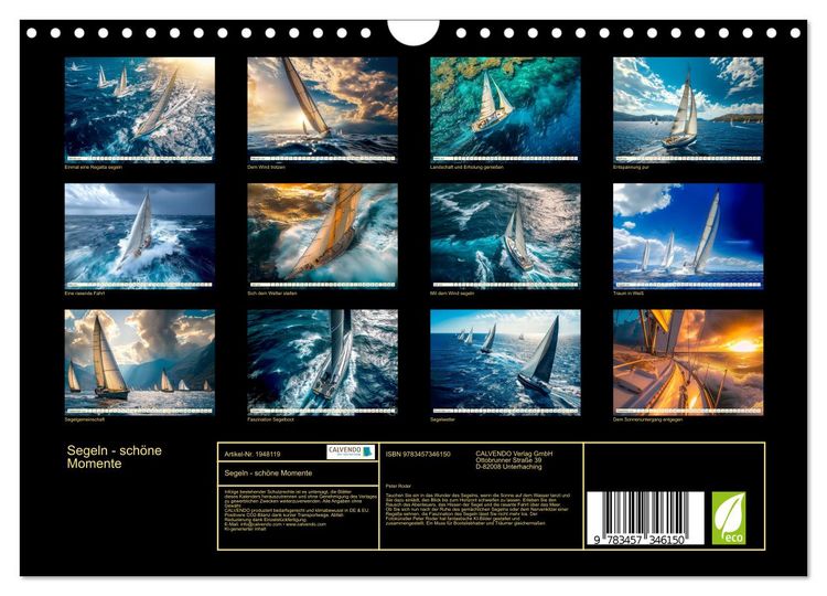 Produktbild: Segeln - sch&ouml;ne Momente (Wandkalender 2026 DIN A4 quer), CALVENDO Monatskalender