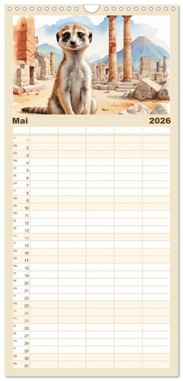 Produktbild: Familienplaner 2026 - Erdm&auml;nnchen in Italien mit 5 Spalten (Wandkalender, 21 x 45 cm) CALVENDO