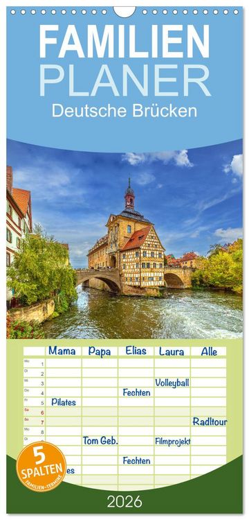 Produktbild: Familienplaner 2026 - Deutsche Br&uuml;cken mit 5 Spalten (Wandkalender, 21 x 45 cm) CALVENDO