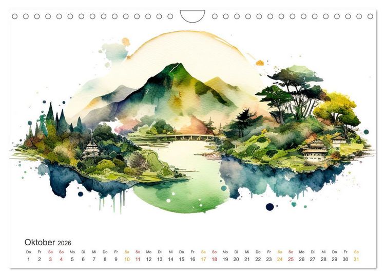 Produktbild: Japan - Aquarell Kunst und Tradition (Wandkalender 2026 DIN A4 quer), CALVENDO Monatskalender