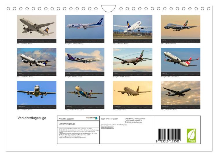 Produktbild: Verkehrsflugzeuge (Wandkalender 2026 DIN A4 quer), CALVENDO Monatskalender