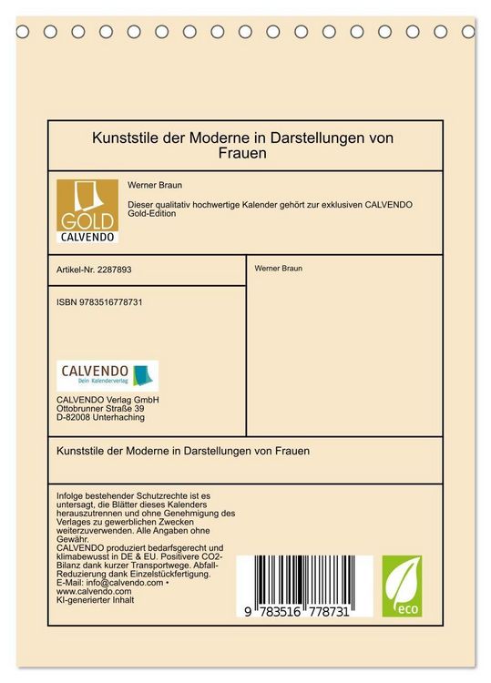 Produktbild: Kunststile der Moderne in Darstellungen von Frauen (Tischkalender 2027 DIN A5 hoch), CALVENDO Monatskalender