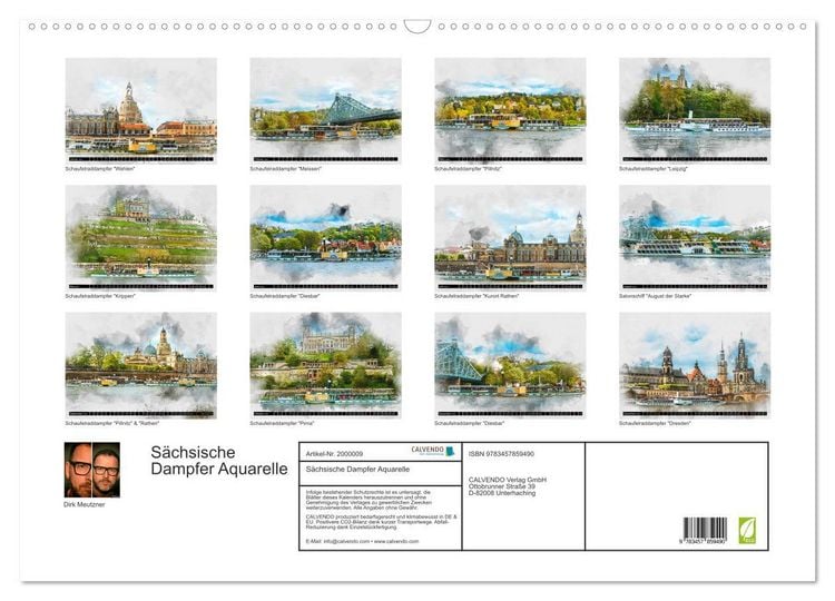 Produktbild: S&auml;chsische Dampfer Aquarelle (Wandkalender 2026 DIN A2 quer), CALVENDO Monatskalender