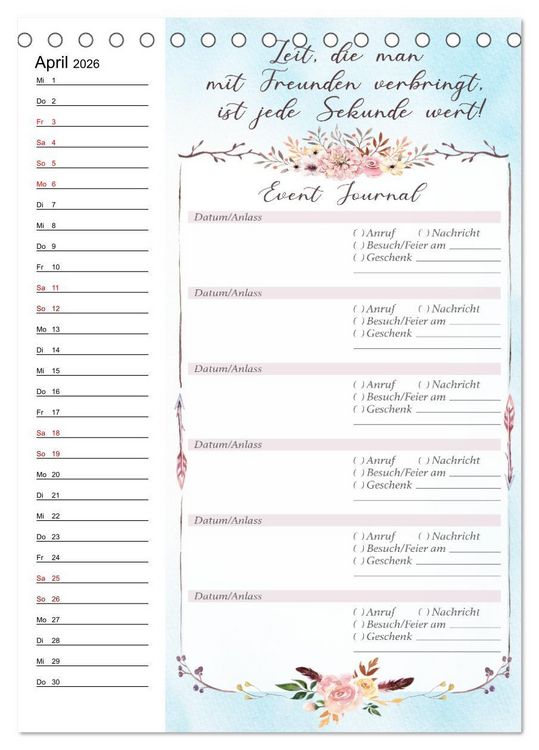Produktbild: Geburtstagsplaner Boho Blau - F&uuml;r Termine, Geschenke, Eventdetails & mehr (Tischkalender 2026 DIN A5 hoch), CALVENDO Monatskalender
