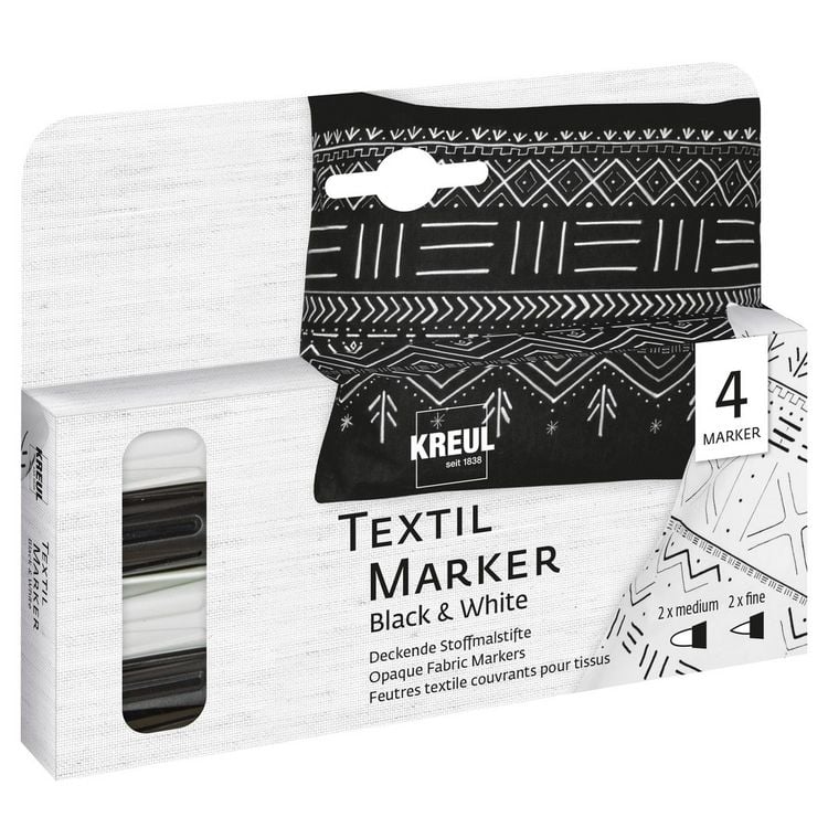 Produktbild: KREUL Textilmarker Black & White schwarz/wei&szlig; 4 St&uuml;ck Kartonetui