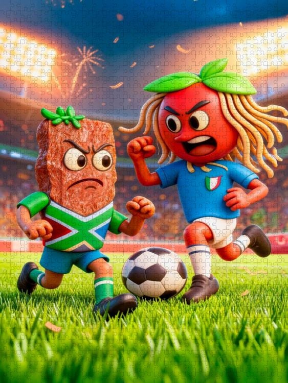 Produktbild: CALVENDO Puzzle 3D Fussballmotiv Suedafrika gegen Italien Duell | 1000 Teile Lege-Gr&ouml;&szlig;e 64x48cm Foto-Puzzle f&uuml;r gl&uuml;ckliche Stunden