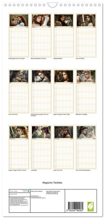 Produktbild: Familienplaner 2026 - Magische Tierliebe mit 5 Spalten (Wandkalender, 21 x 45 cm) CALVENDO