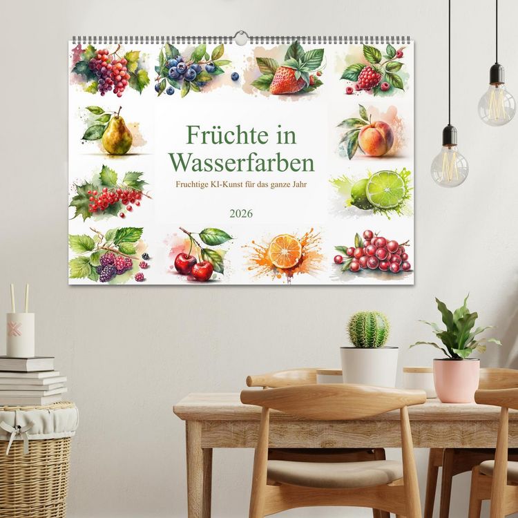 Produktbild: Fr&uuml;chte in Wasserfarben - Fruchtige KI-Kunst f&uuml;r das ganze Jahr (Wandkalender 2026 DIN A2 quer), CALVENDO Monatskalender