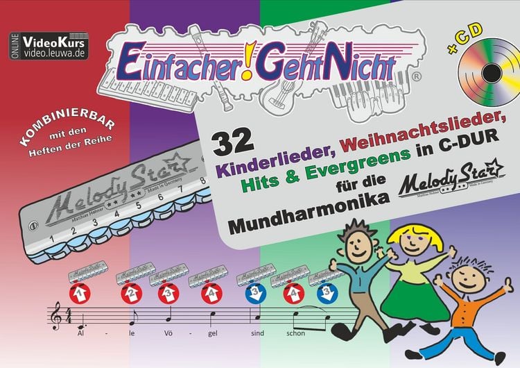 Produktbild: Einfacher!-Geht-Nicht: 32 Kinderlieder, Weihnachtslieder, Hits & Evergreens in C-DUR &ndash; f&uuml;r die Mundharmonika Melody Star&reg; mit CD