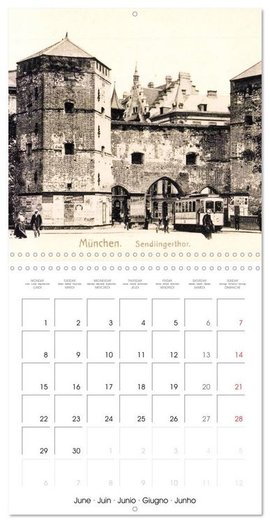 Produktbild: Promenade &agrave; travers Munich : Cartes postales historiques de la ville (Calendrier mural carr&eacute; 2026 30x30 cm) Calendrier double avec une page pour vos prises de notes