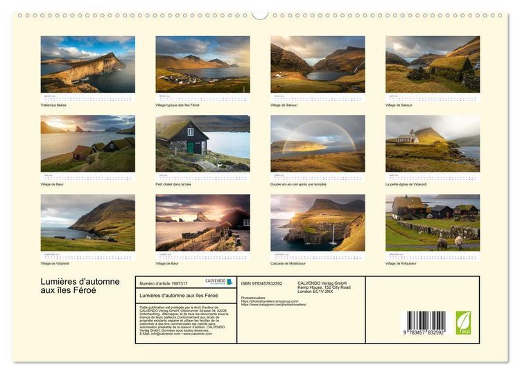 Produktbild: Lumi&egrave;res d'automne aux &icirc;les F&eacute;ro&eacute; (Calendrier mural 2026 DIN A2 vertical) calendrier de bureau