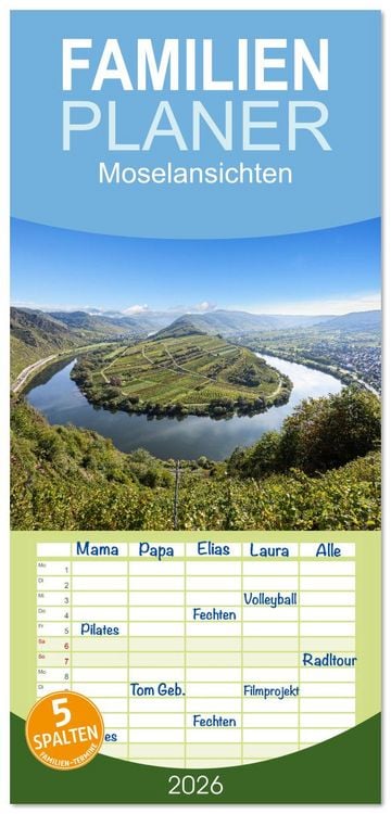 Produktbild: Familienplaner 2026 - Moselansichten mit 5 Spalten (Wandkalender, 21 x 45 cm) CALVENDO