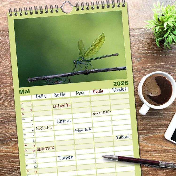 Produktbild: Familienplaner 2026 - Naturwunder Libellen mit 5 Spalten (Wandkalender, 21 x 45 cm) CALVENDO