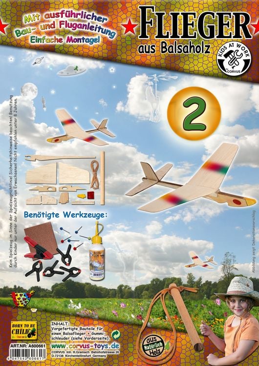 Corvus - Avion En Balsa Type 03 Avec Fronde, Kit à Assembler, Envergure 24 Cm - 12