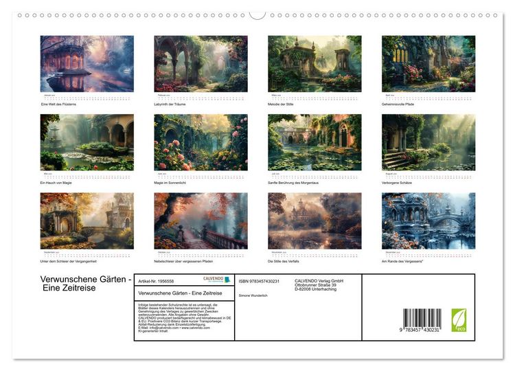 Produktbild: Verwunschene G&auml;rten - Eine Zeitreise (hochwertiger Premium Wandkalender 2026 DIN A2 quer), Kunstdruck in Hochglanz