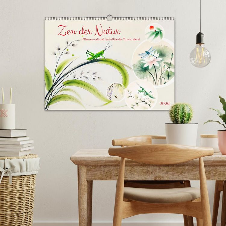 Produktbild: Zen der Natur - Pflanzen und Insekten im Stile der Tuschmalerei (Wandkalender 2026 DIN A3 quer), CALVENDO Monatskalender