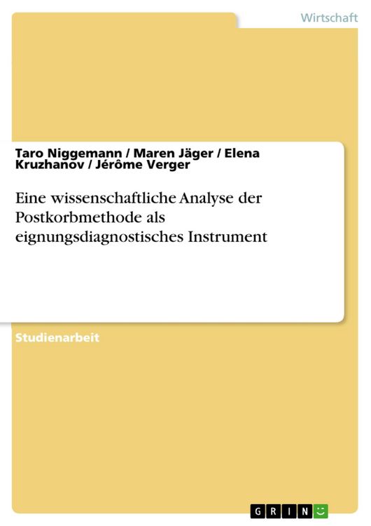 Produktbild: Eine wissenschaftliche Analyse der Postkorbmethode als eignungsdiagnostisches Instrument