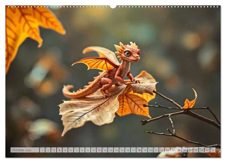 Produktbild: Regenbogenschuppen - Die geheime Welt der magischen Miniatur Drachen (hochwertiger Premium Wandkalender 2026 DIN A2 quer), Kunstdruck in Hochglanz