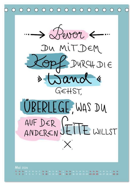 Produktbild: Nachgedacht-Spr&uuml;che und Zitate (Tischkalender 2026 DIN A5 hoch), CALVENDO Monatskalender