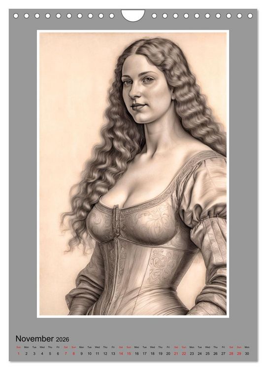 Produktbild: Baroque Beauties, Pencil Art with Artificial Intelligence (Wall Calendar 2026 DIN A4 portrait), CALVENDO 12 Month Wall Calendar