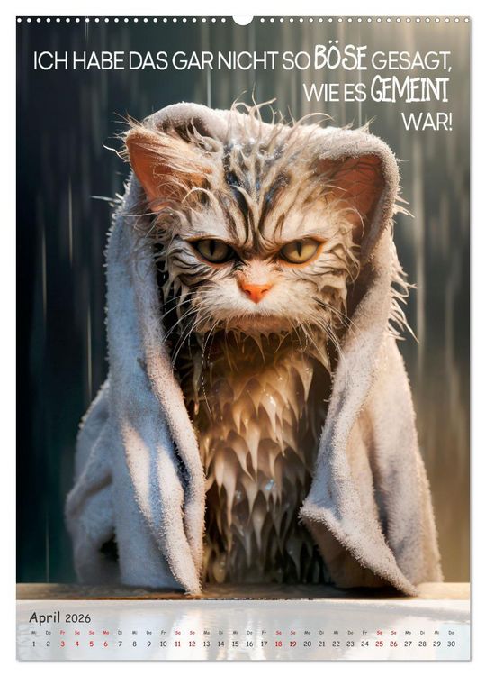 Produktbild: COOLE KATZEN Spr&uuml;cheklopfer (hochwertiger Premium Wandkalender 2026 DIN A2 hoch), Kunstdruck in Hochglanz