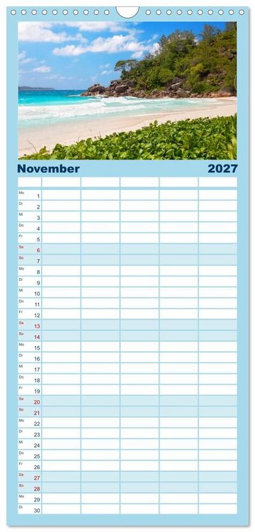 Produktbild: Familienplaner 2027 - Seychellen mit 5 Spalten (Wandkalender, 21 x 45 cm) CALVENDO