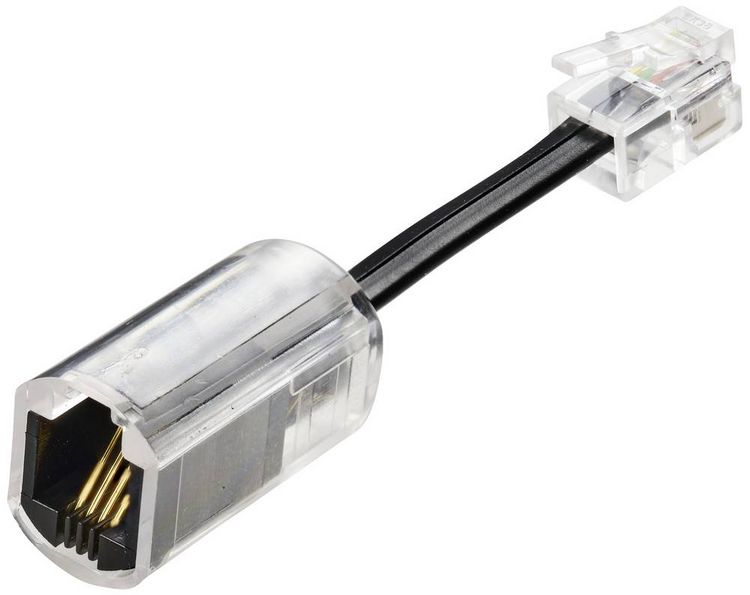 Produktbild: Renkforce Kabel-Entzwirler Adapter [1x RJ10-Stecker 4p4c - 1x RJ10-Buchse 4p4c] 3.00 cm Schwarz (transparent)
