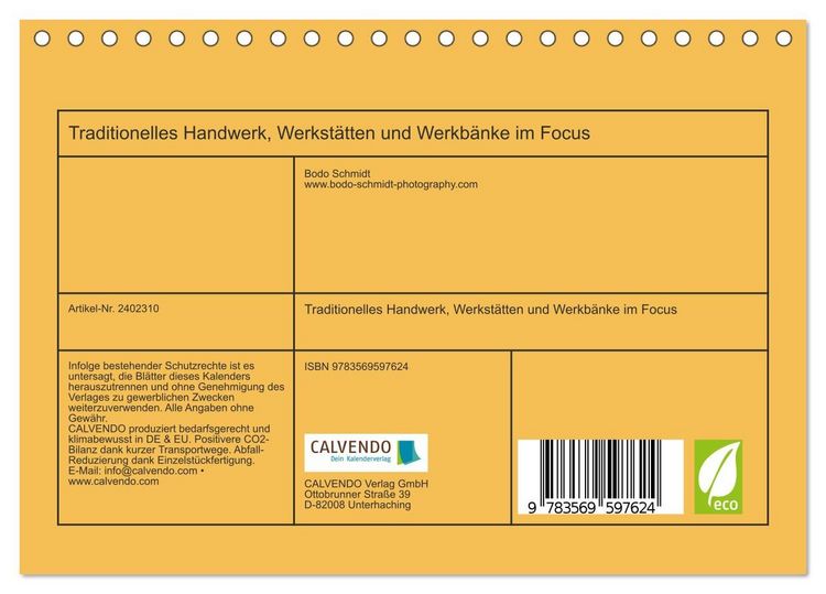Produktbild: Traditionelles Handwerk, Werkst&auml;tten und Werkb&auml;nke im Focus (Tischkalender 2027 DIN A5 quer), CALVENDO Monatskalender