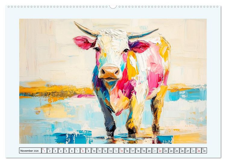Produktbild: K&uuml;he im &Ouml;lgem&auml;lde-Stil. Ein Jahr mit lieblichen Tieren (hochwertiger Premium Wandkalender 2026 DIN A2 quer), Kunstdruck in Hochglanz