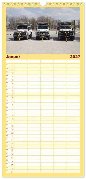 Produktbild: Familienplaner 2027 - Land Rover Defender - Unterwegs in Afrika mit 5 Spalten (Wandkalender, 21 x 45 cm) CALVENDO