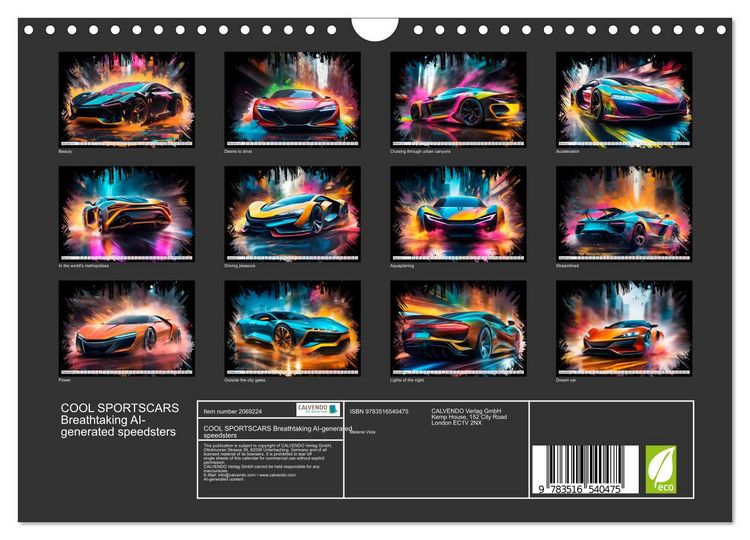 Produktbild: COOL SPORTSCARS Breathtaking AI-generated speedsters (Wall Calendar 2026 DIN A4 landscape), CALVENDO 12 Month Wall Calendar
