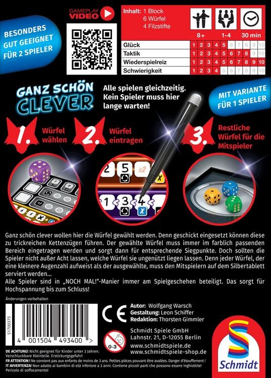 Produktbild: Schmidt 49340 - Klein & Fein, Ganz sch&ouml;n clever, W&uuml;rfelspiel, Familienspiel