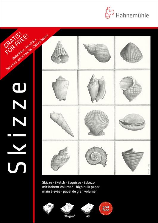 Produktbild: Hahnem&uuml;hle Papier Skizze 96 g/m&sup2; + Bleistiftbox gratis, DIN A 4, 96 g/m&sup2;