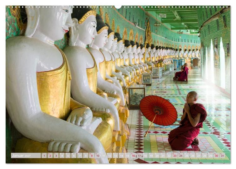 Produktbild: IM REICH DES BUDDHA - DER ROTE SCHIRM (Wandkalender 2027 DIN A2 quer), CALVENDO Monatskalender
