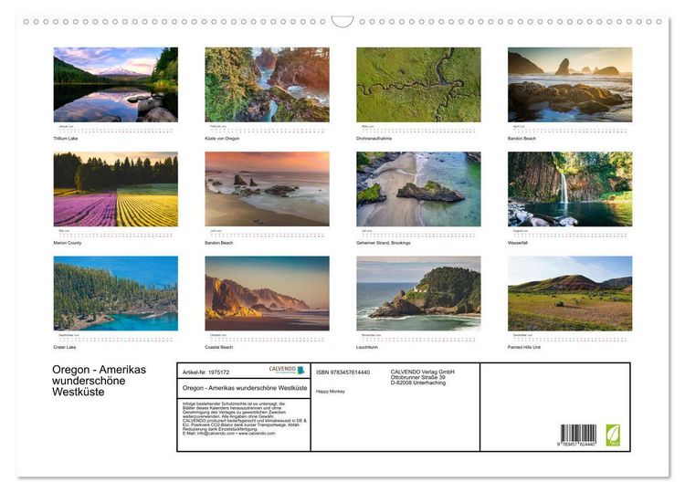 Produktbild: Oregon - Amerikas wundersch&ouml;ne Westk&uuml;ste (Wandkalender 2026 DIN A2 quer), CALVENDO Monatskalender