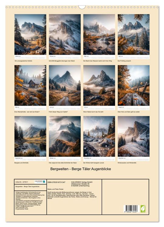 Produktbild: Bergwelten - Berge T&auml;ler Augenblicke (Wandkalender 2026 DIN A2 hoch), CALVENDO Monatskalender
