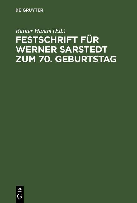 Produktbild: Festschrift f&uuml;r Werner Sarstedt zum 70. Geburtstag