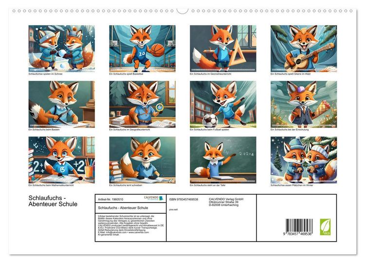 Produktbild: Schlaufuchs - Abenteuer Schule (hochwertiger Premium Wandkalender 2026 DIN A2 quer), Kunstdruck in Hochglanz