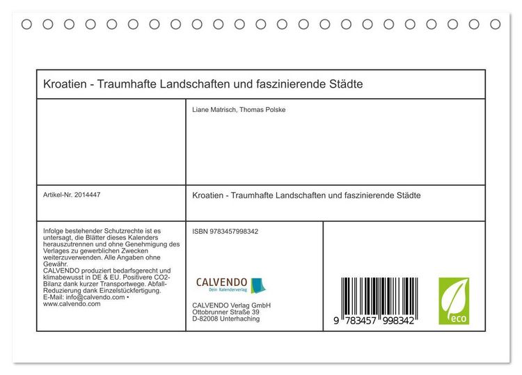 Produktbild: Kroatien - Traumhafte Landschaften und faszinierende St&auml;dte (Tischkalender 2026 DIN A5 quer), CALVENDO Monatskalender