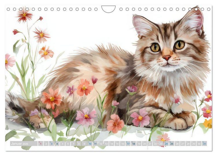 Produktbild: Katzensymphonie in Aquarell (Wandkalender 2026 DIN A4 quer), CALVENDO Monatskalender