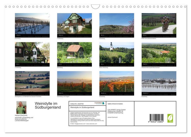 Produktbild: Weinidylle im S&uuml;dburgenland (Wandkalender 2026 DIN A3 quer), CALVENDO Monatskalender