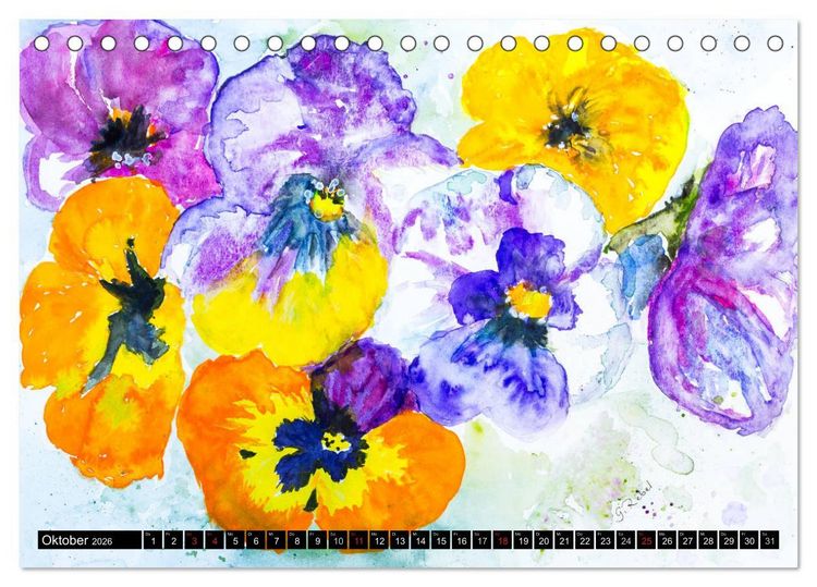 Produktbild: Blumenjahr - Bunte Bl&uuml;ten in Aquarell (Tischkalender 2026 DIN A5 quer), CALVENDO Monatskalender