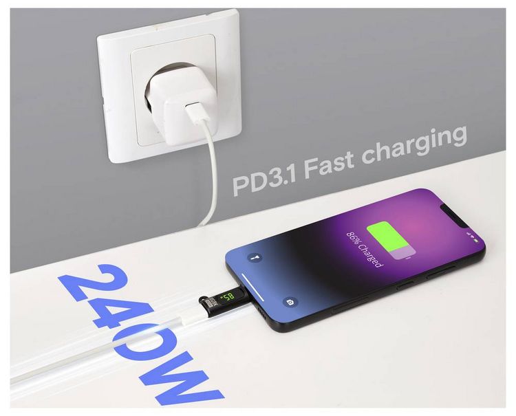 Produktbild: Renkforce USB-C&reg; Adapter [1x USB-C&reg; Stecker - 1x USB-C&reg; Buchse (Power Delivery)] LED-Display Laden (Spannung/Strom/Leistung), 8K UHD